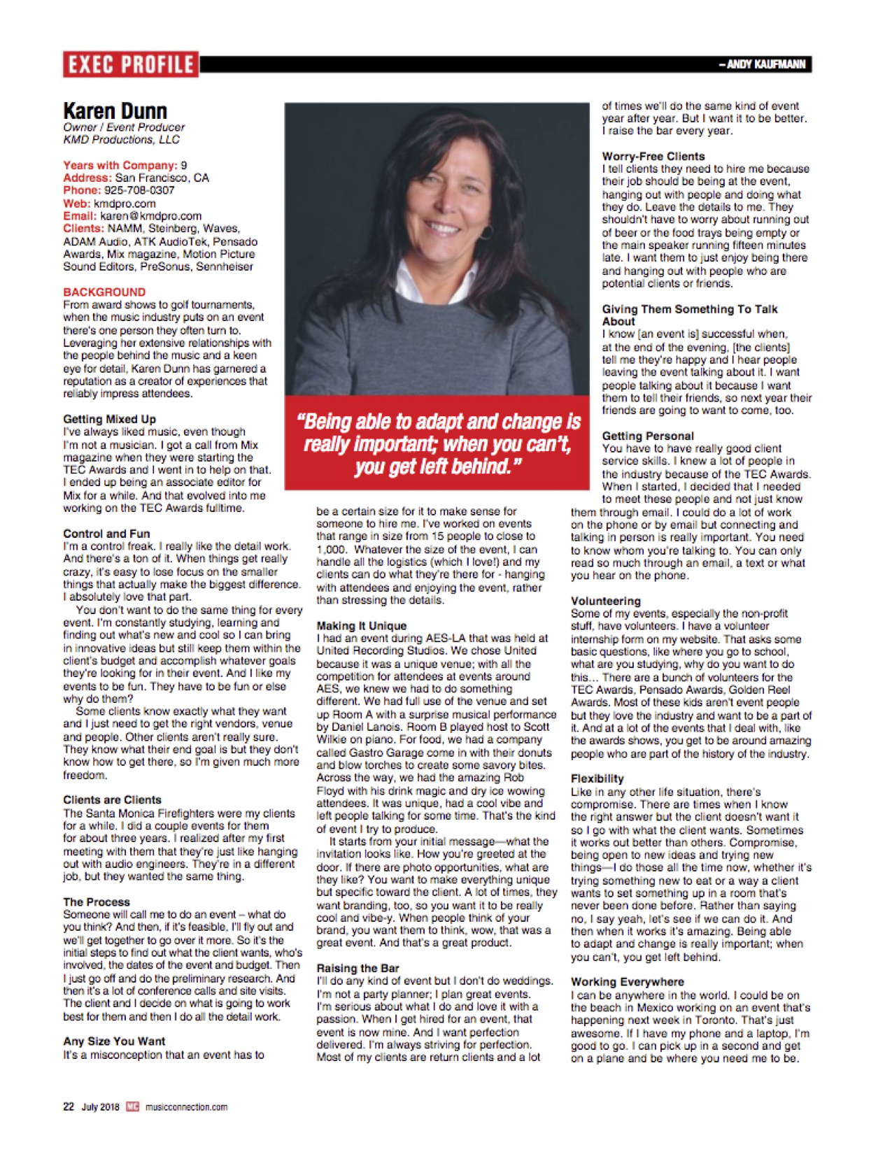 Music Connection - Karen Dunn Profile